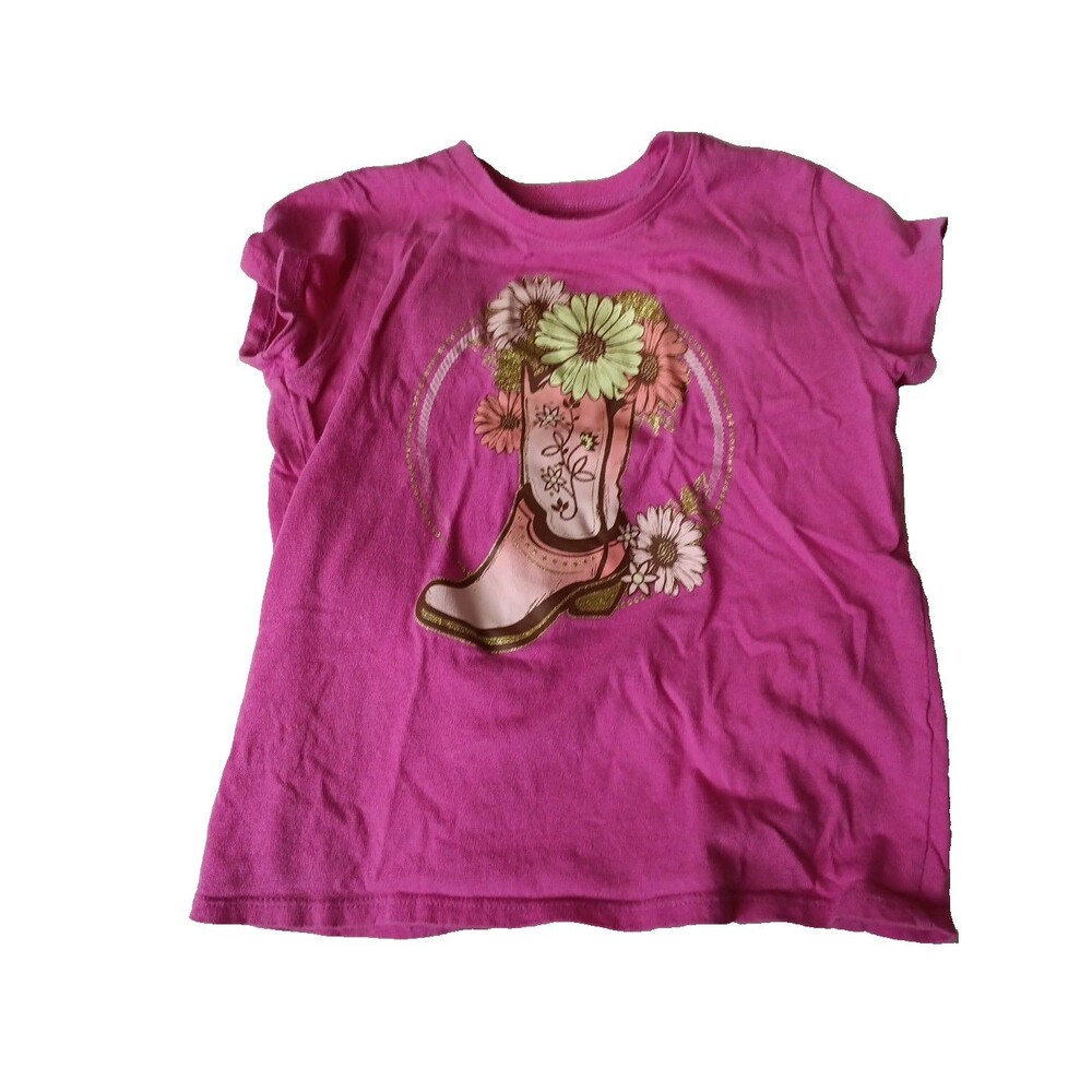 Kids Girls Place  T Shirt Size 5/6 Pink Boot With Flower Graphic